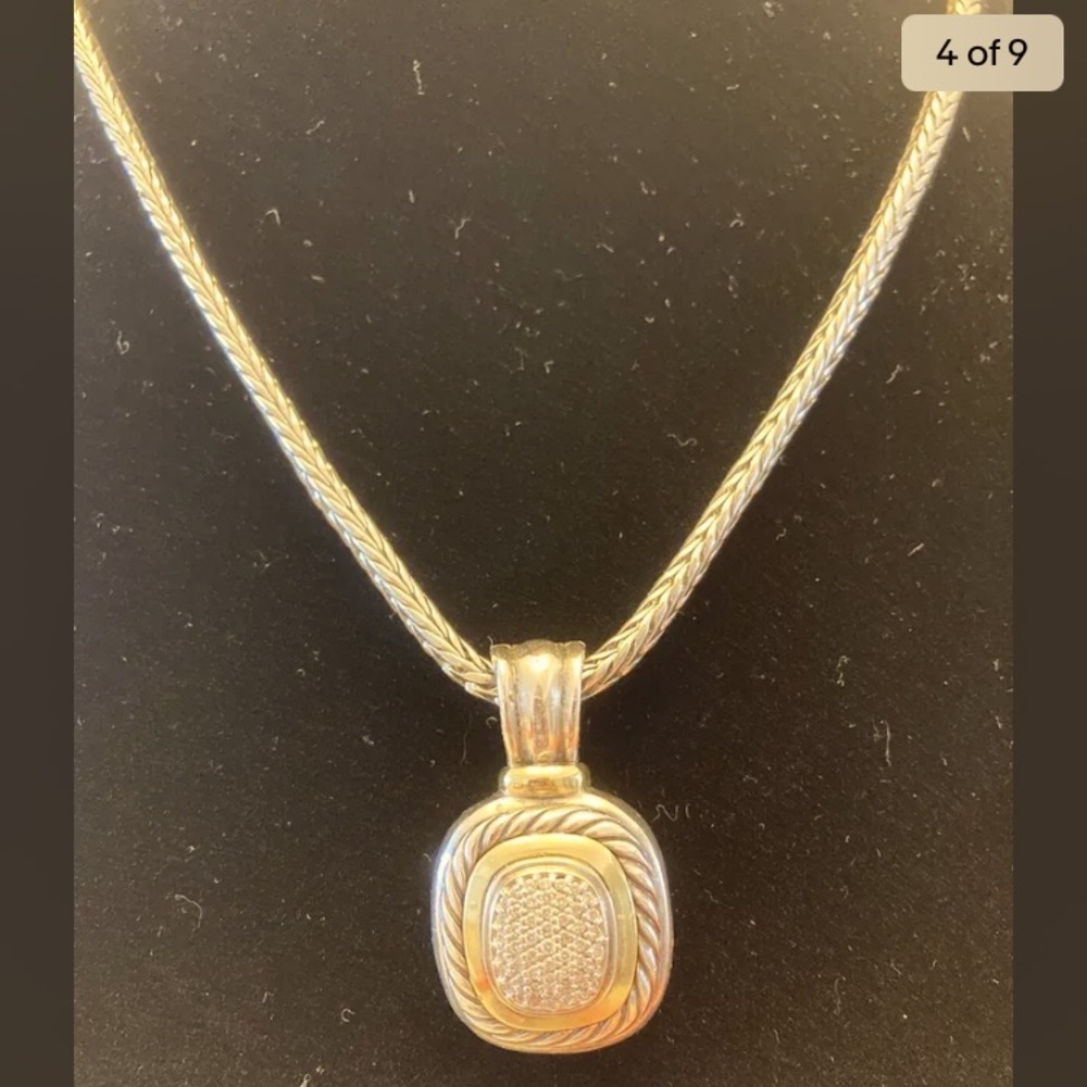 Authentic David Yurman retired diamond pendant and gold chain set
